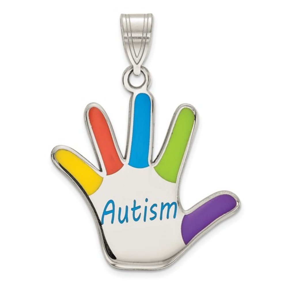 925 Sterling Silver Autism Handprint Pendant, enameled